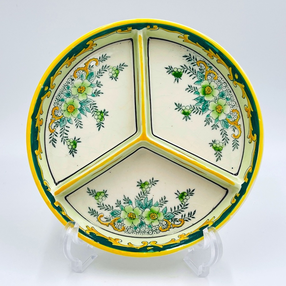 Antique Japanese Moriyama Mori-Machi Hand Painted Divided Relish Serving Dish